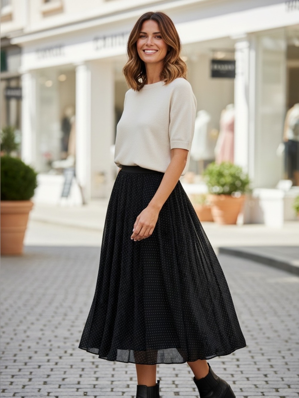 Alice + Olivia Black Polka Dot Full Skirt